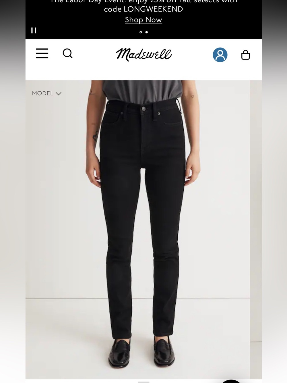 Madewell stovepipe black size 31 NWT